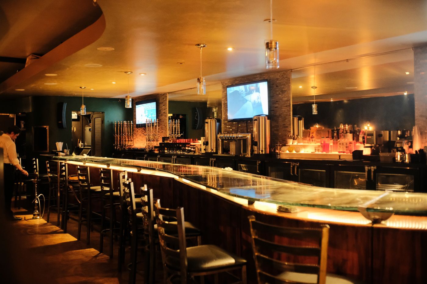 HOKAH bar — curved bar, warm amber lighting, Pittsburgh hookah lounge